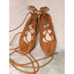 Nine West Women's Lace-Up Suede Flats Rear Zippers Size 7M Tan Leather Upper